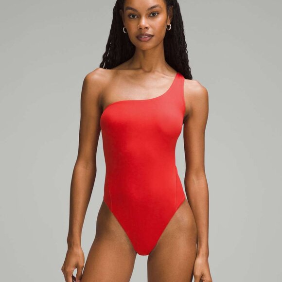 Lululemon Wundermost Ultra-Soft Nulu Asymmetrical Bodysuit in Red - Picture 2 of 8